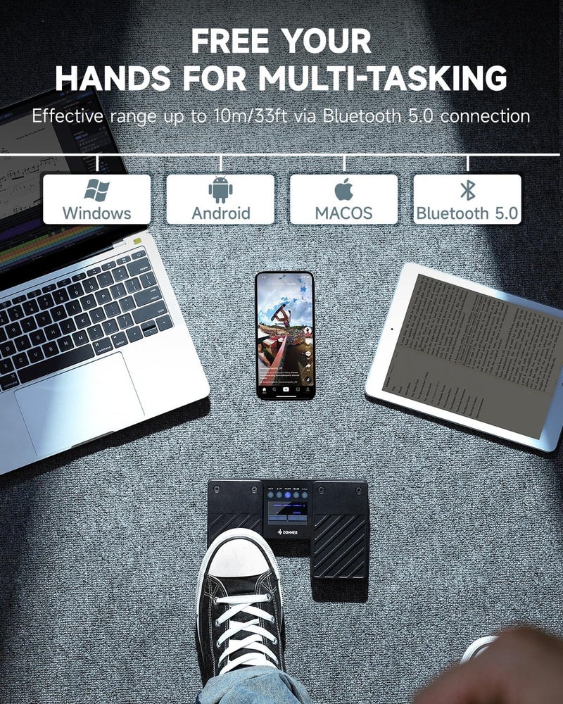 Donner Wireless Bluetooth Page Turner Pedal for iPad Tablets Phone Foot Pedal, Black - Image 2